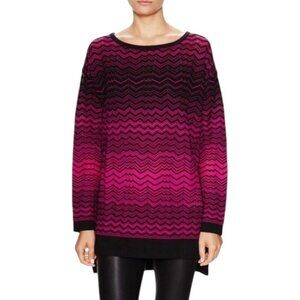 Missoni Womens Zigzag Lightweight Knit Tunic Sweater Size 44 US 8 Fuchsia Black